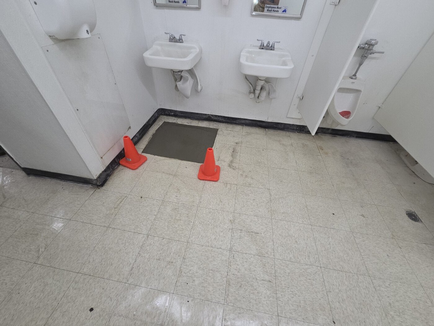 Concrete patch in restroom